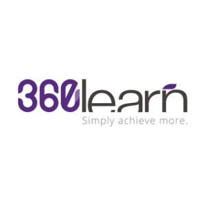360 in purple and learn in black, with a purple leaf above the n. Simply achieve more written below learn.]