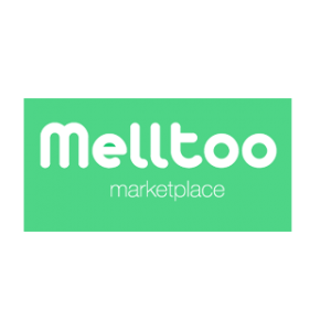 Melltoo in white and marketplace in white below, both infront a bright green background.